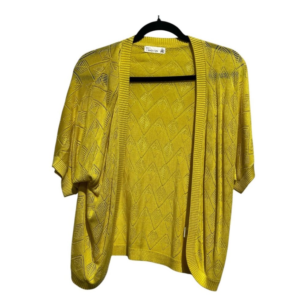 89th & Madison Women’s Sundress Yellow Pointelle Stitch Cardigan Medium